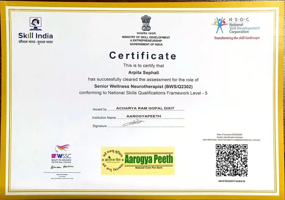 Skill India certificate in Neurotherapy
